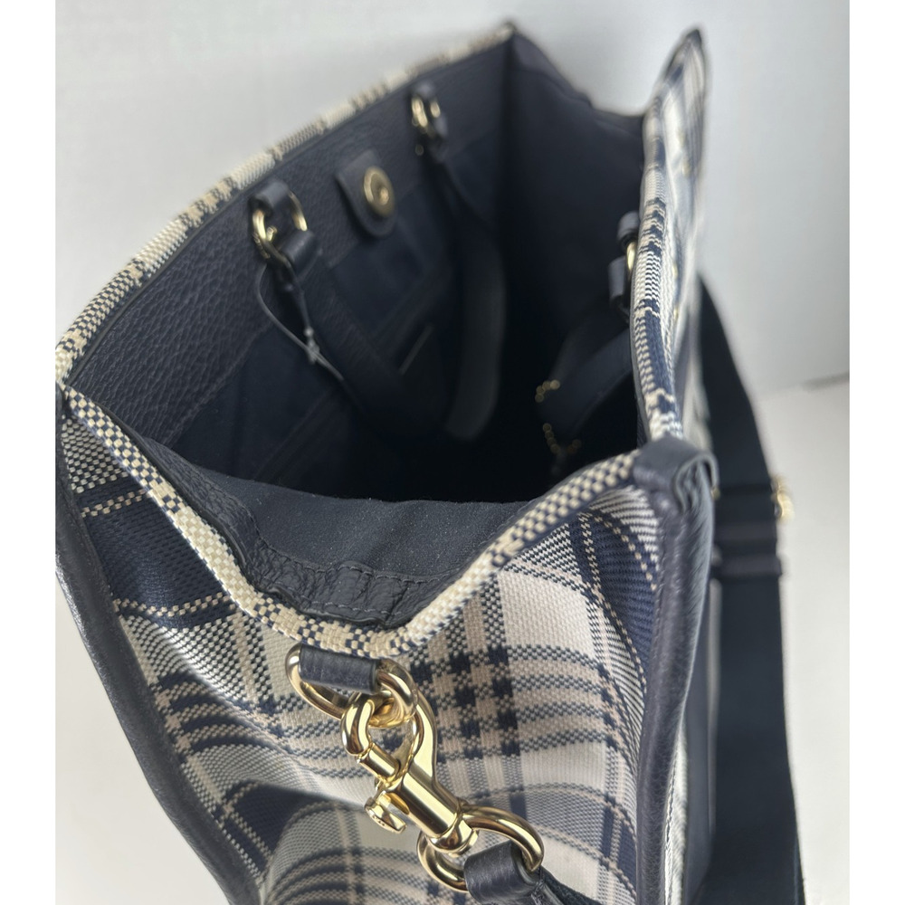 Coach Dempsey Garden Plaid Large Tote Bag W/ Matching Wallet in Navy Blue EUC - Picture 15 of 16